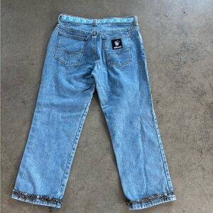 INSANE Vintage Dollhouse Blue Denim Jeans with Embroidered Belt and Bells